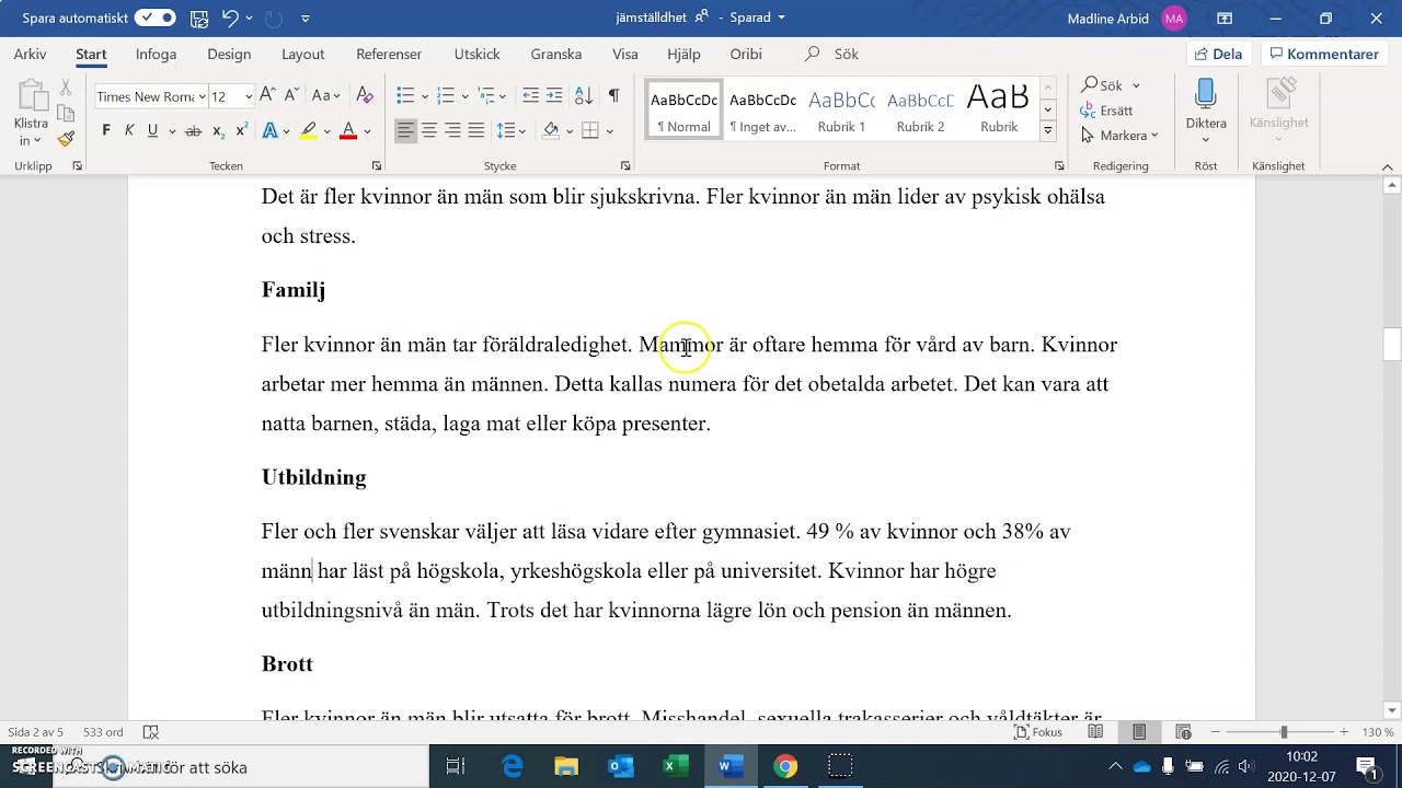 Jämställdhet- del 1
