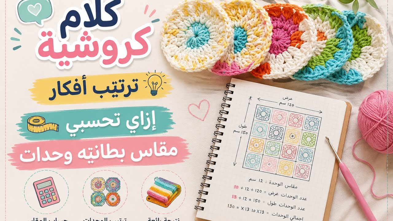 كلام كروشية / ترتيب أفكار / إزاي تحسبي مقاس البطانية الوحدات 🫰🏻
