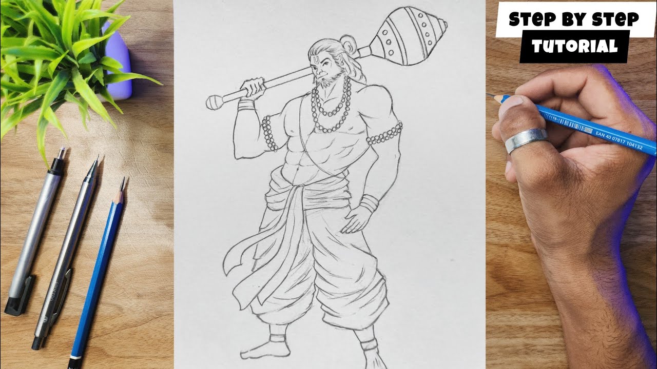 How To Draw Lord Hanuman Ji Full Body Drawing Step By Step Tutorial Part-01 @AJ Arts
