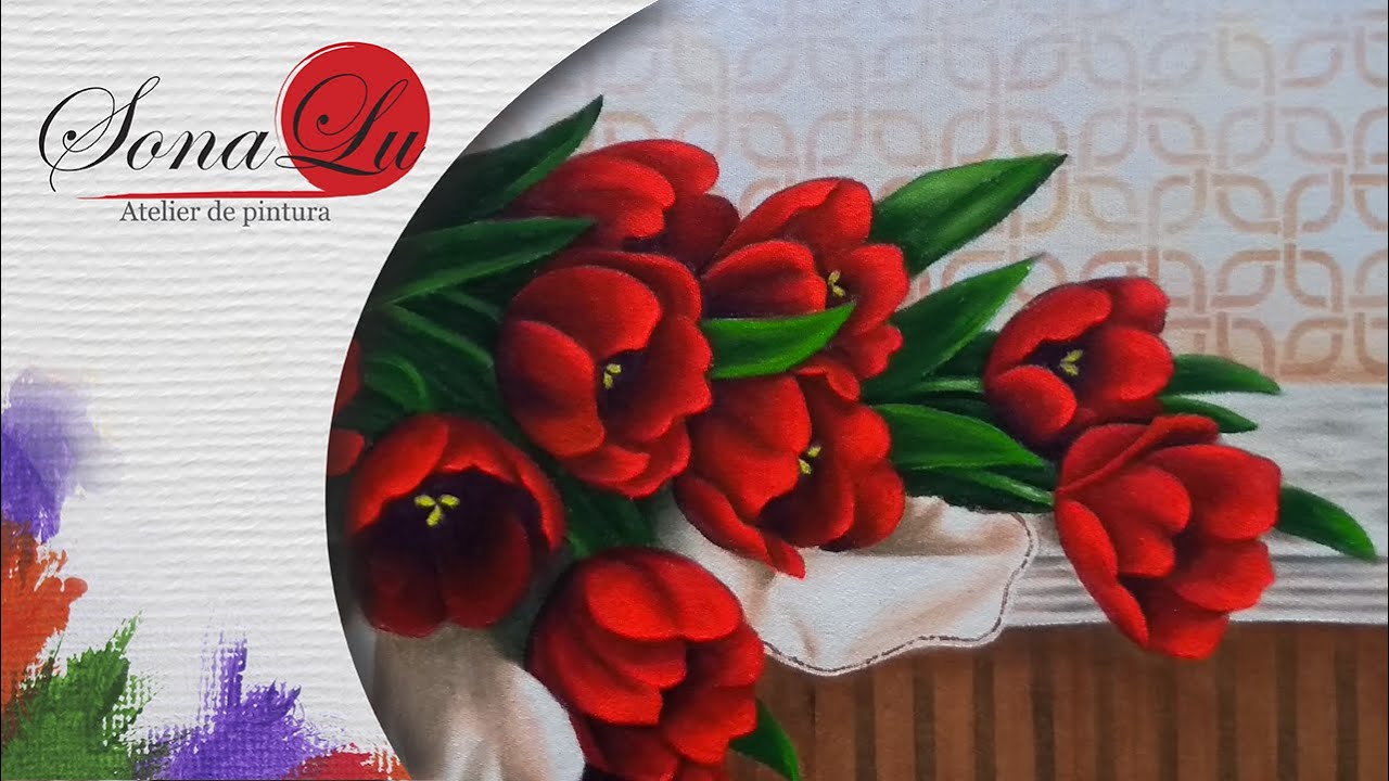 Aula 690 - Tulipas Vermelhas em Pano de Prato
