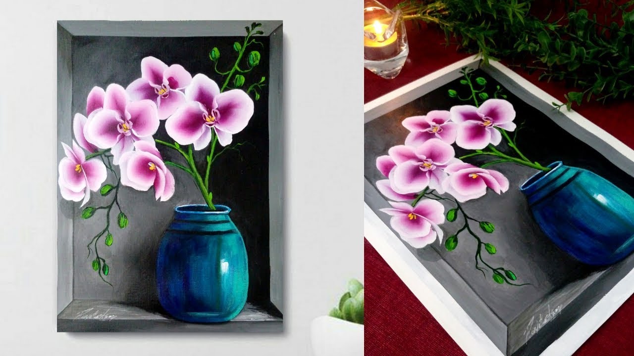 Acrylic Painting Demonstration - Orchids - Easy & Relaxing Demo - Satisfying - Floral - 3D