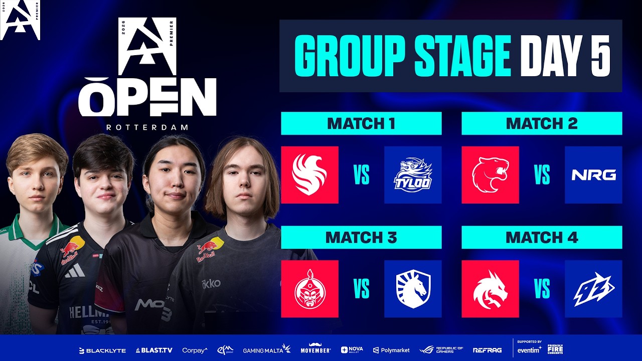 BLAST Open Rotterdam 2026, Day 5 - Falcons vs TYLOO, FURIA vs NRG, MongolZ vs Liquid, Spirit vs 9z