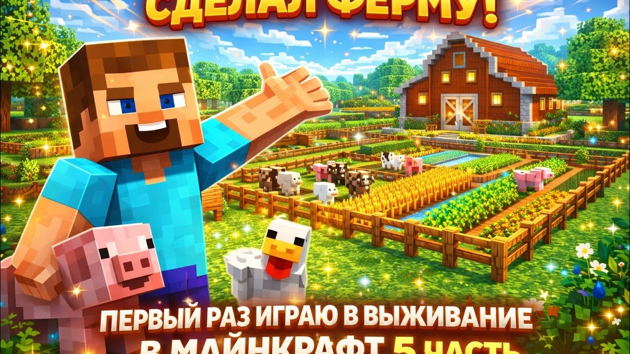 Первый раз играю в выживание в Майнкрафт 5 част строил ферму 