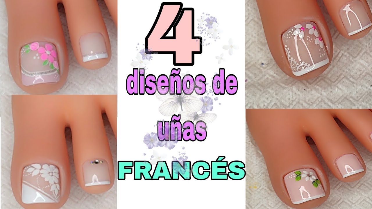 4 diseños de uñas Decoradas con  FRANCÉS/ 4 IDEAS para decorar tus uñas 💅.French Nail art.