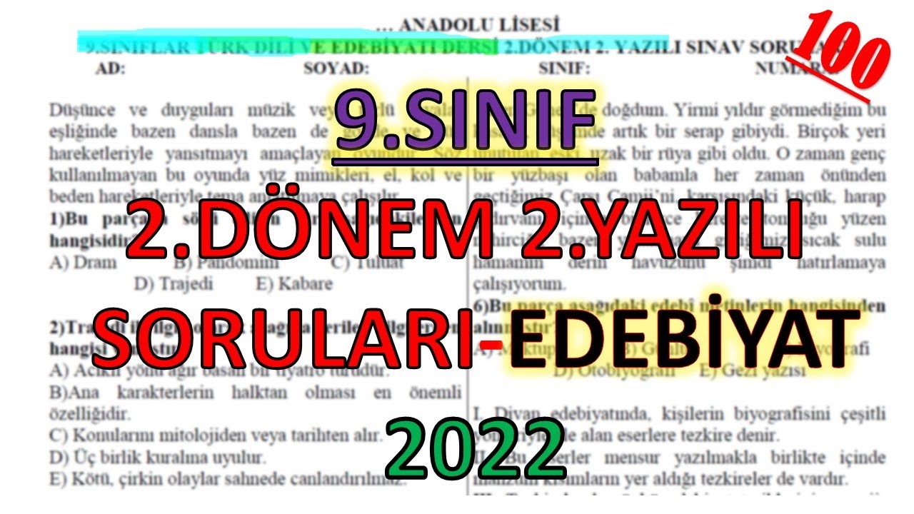 9.Sınıf Edebiyat 2.Dönem 2.Yazılı Soruları - 2022 #9sınıfedebiyat #edebiyatyazılı #yazilivideolar