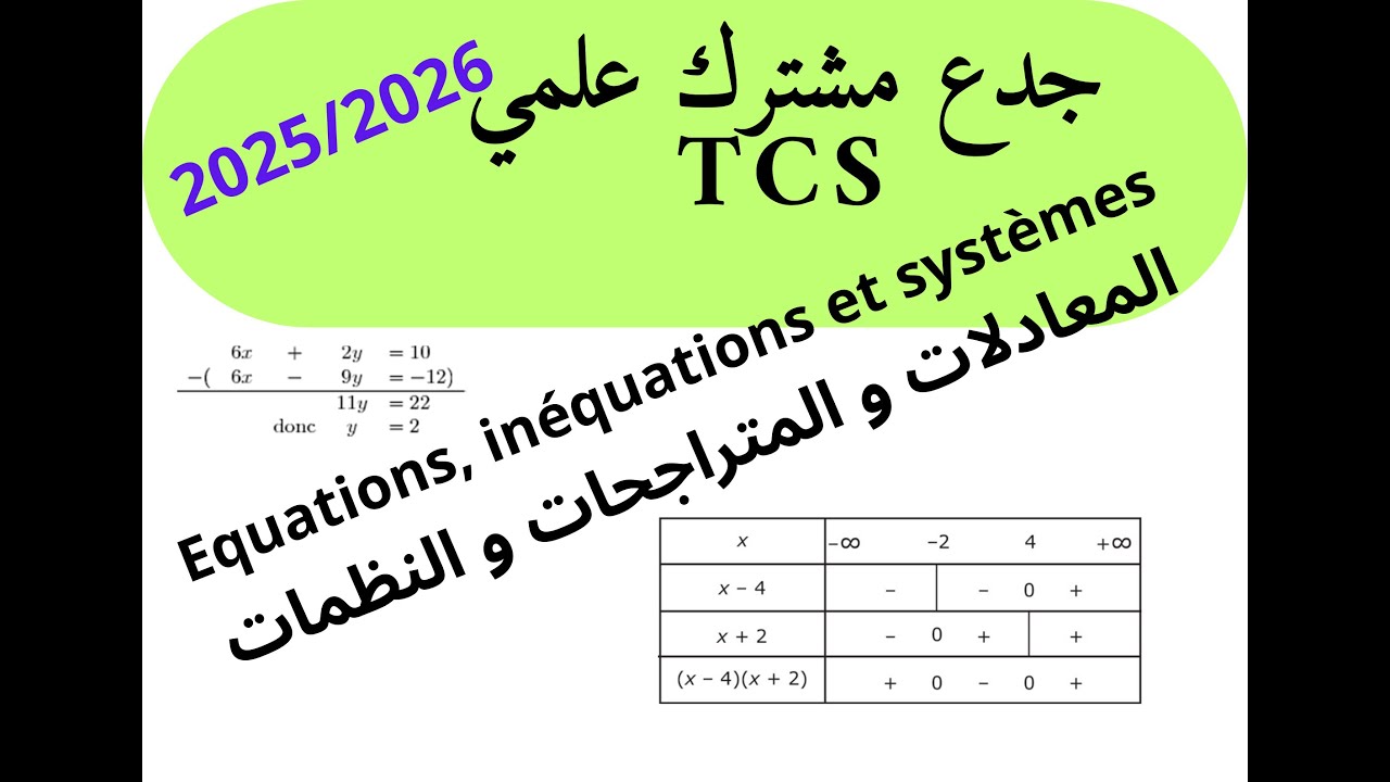 جدع مشتلرك علمي maths : الدرس السابع معادلات و متراجحات و نظمات  Equations, inéquations et systèmes