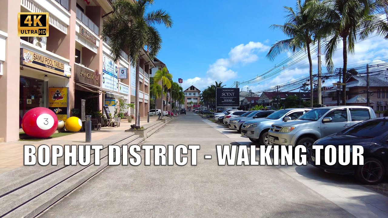 4K Koh Samui Bophut district Virtual walking tour ( 16 March 2022 ) - Streets of Thailand