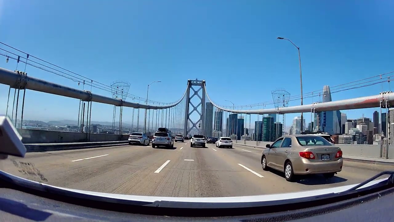 Driving across Bay Bridge, from Oakland to San Francisco in 4k. Entire Distance