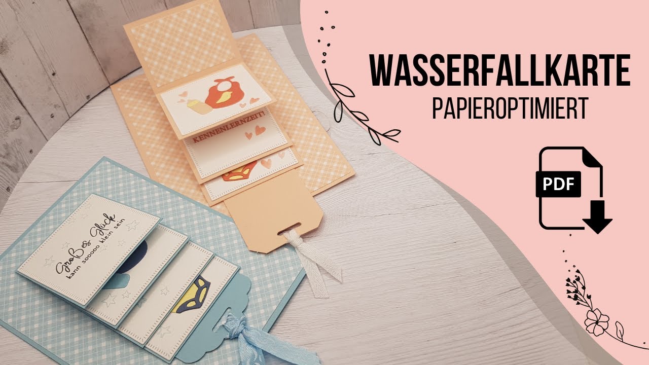 Wasserfallkarte🍼Papieroptimiert und einfach🍼Babykarte🍼Interaktive Karte🍼