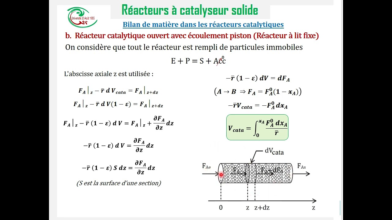 Réacteurs en Pétrochimie: Bilan de matière sur les réacteurs catalytiques