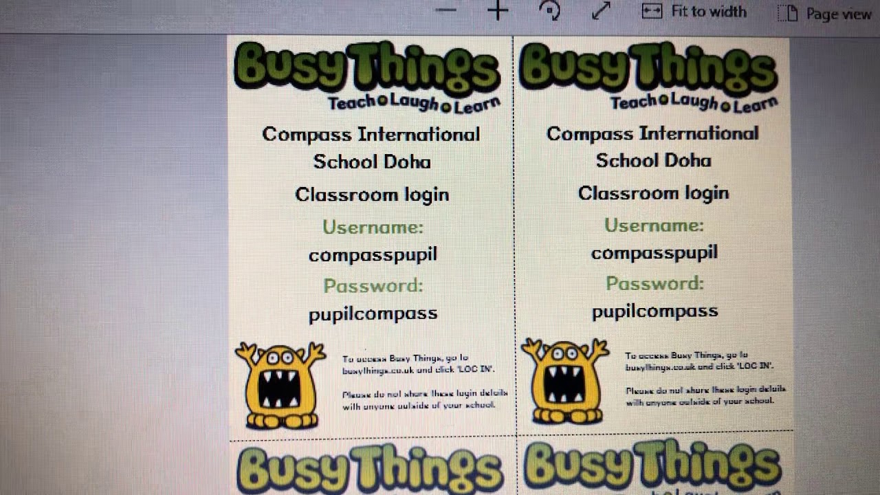Busy Things Log-in Instructions