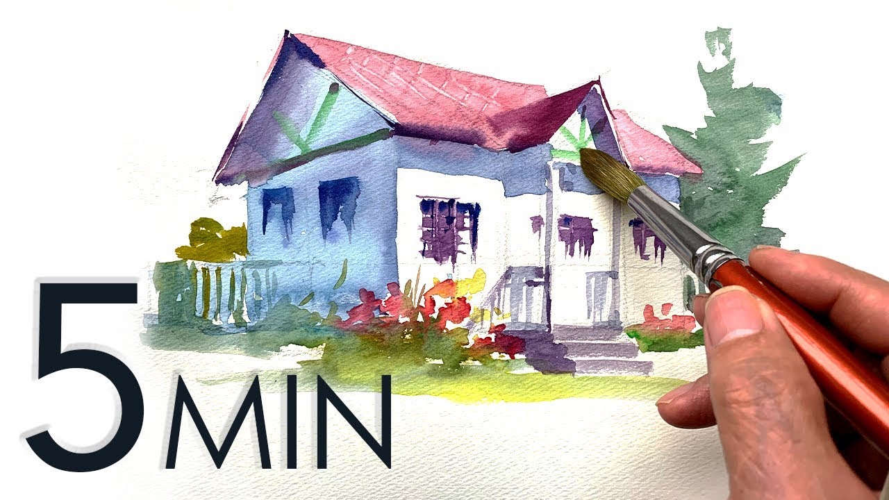 [Eng sub] 5min Easy Watercolor | Simple House Painting