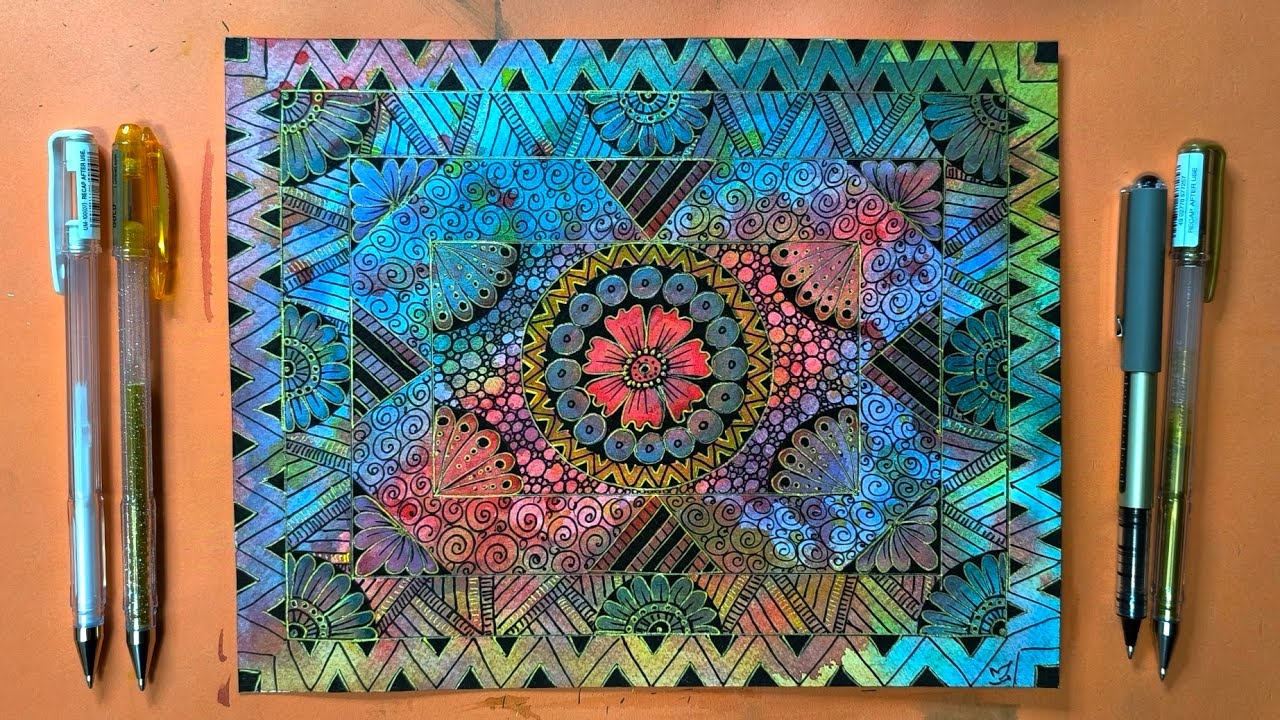Wonderful Geometric Zentangle Art with Watercolors || Creating Simple Patterns and Vibrant Colors
