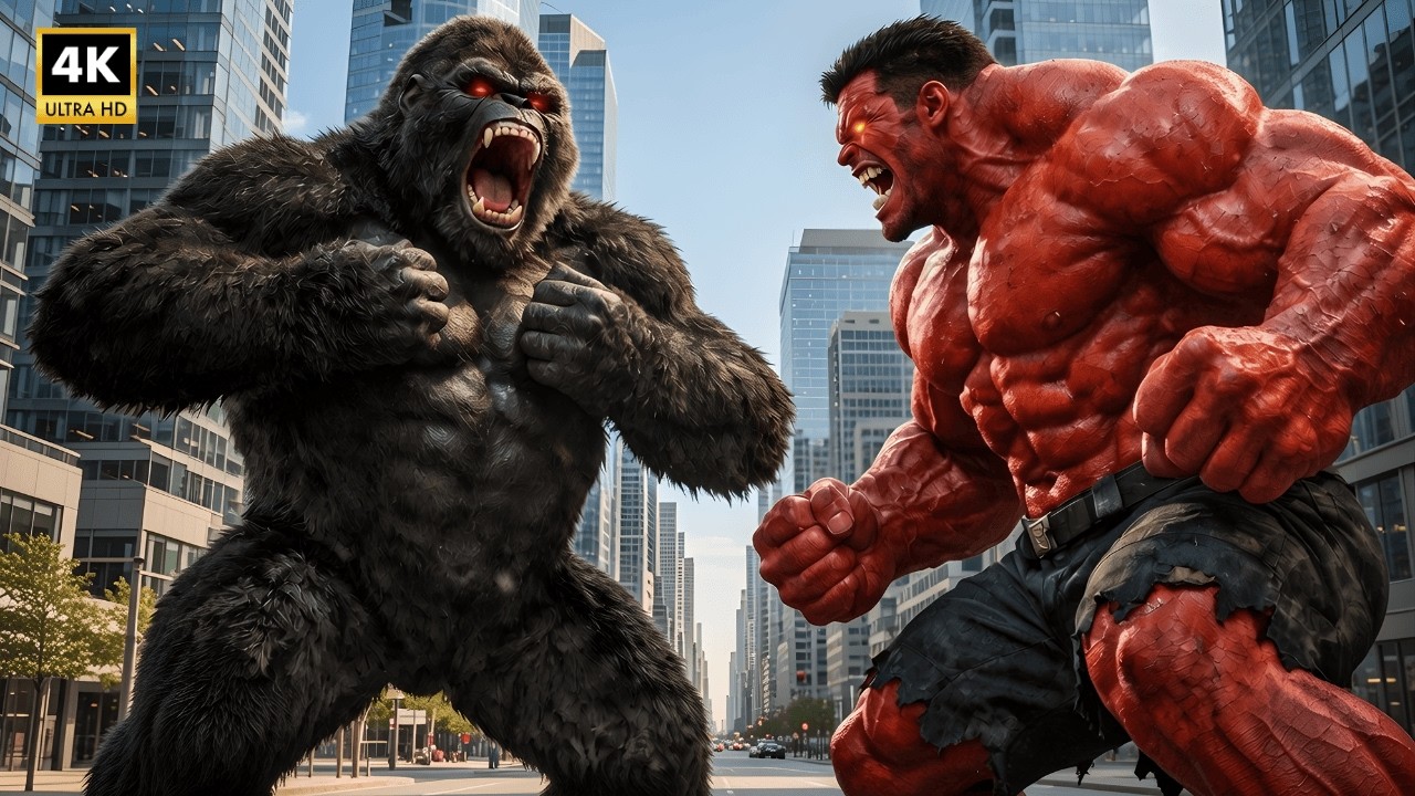 King Kong vs. Red Hulk: A Titan Battle In The Modern City Center| King Kong Movie