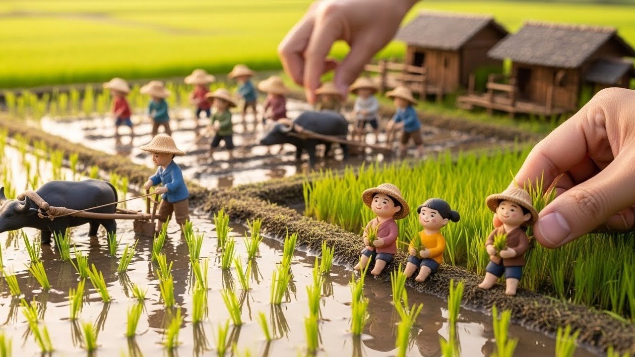 Handcrafted Miniature Rice Farming Scene 🌾 | Clay Buffalo & Village Life