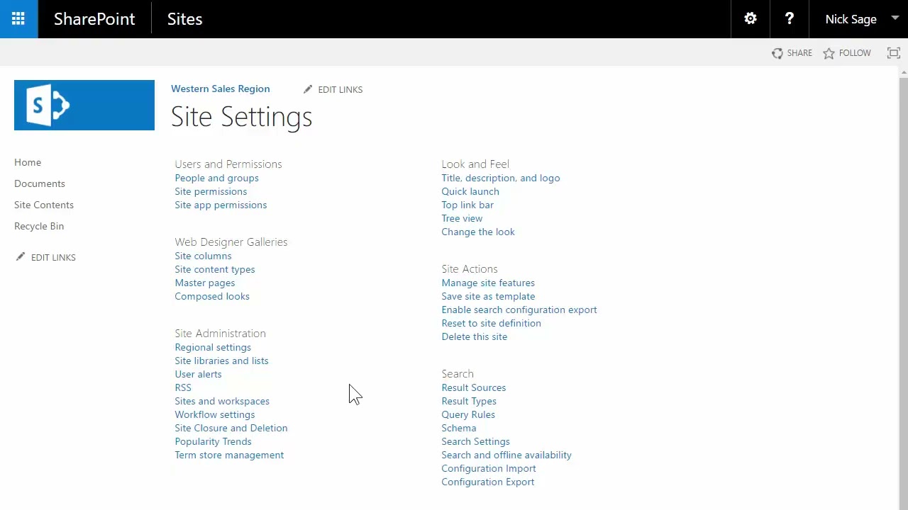 Managing SharePoint site settings