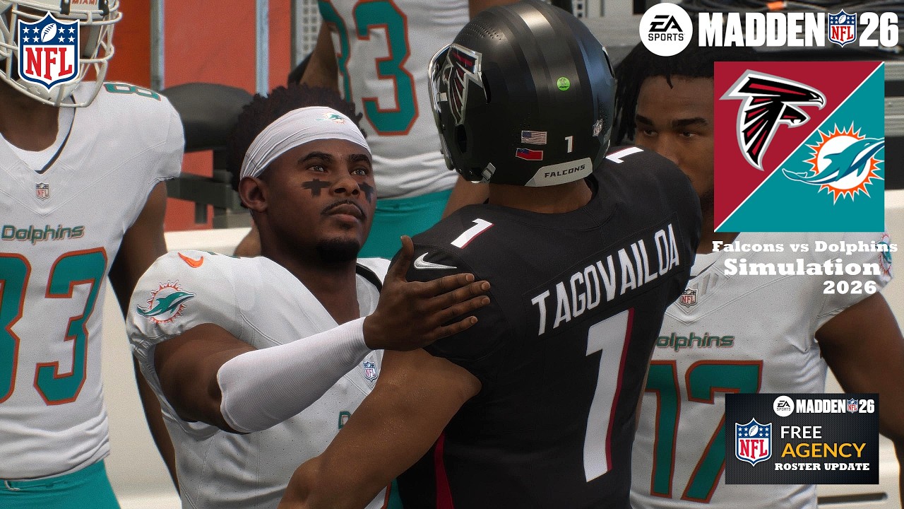 Madden 26 Tua Tagovailoa Falcons vs Malik Willis Miami Dolphins - Updated Roster Sim 2026 Game Play