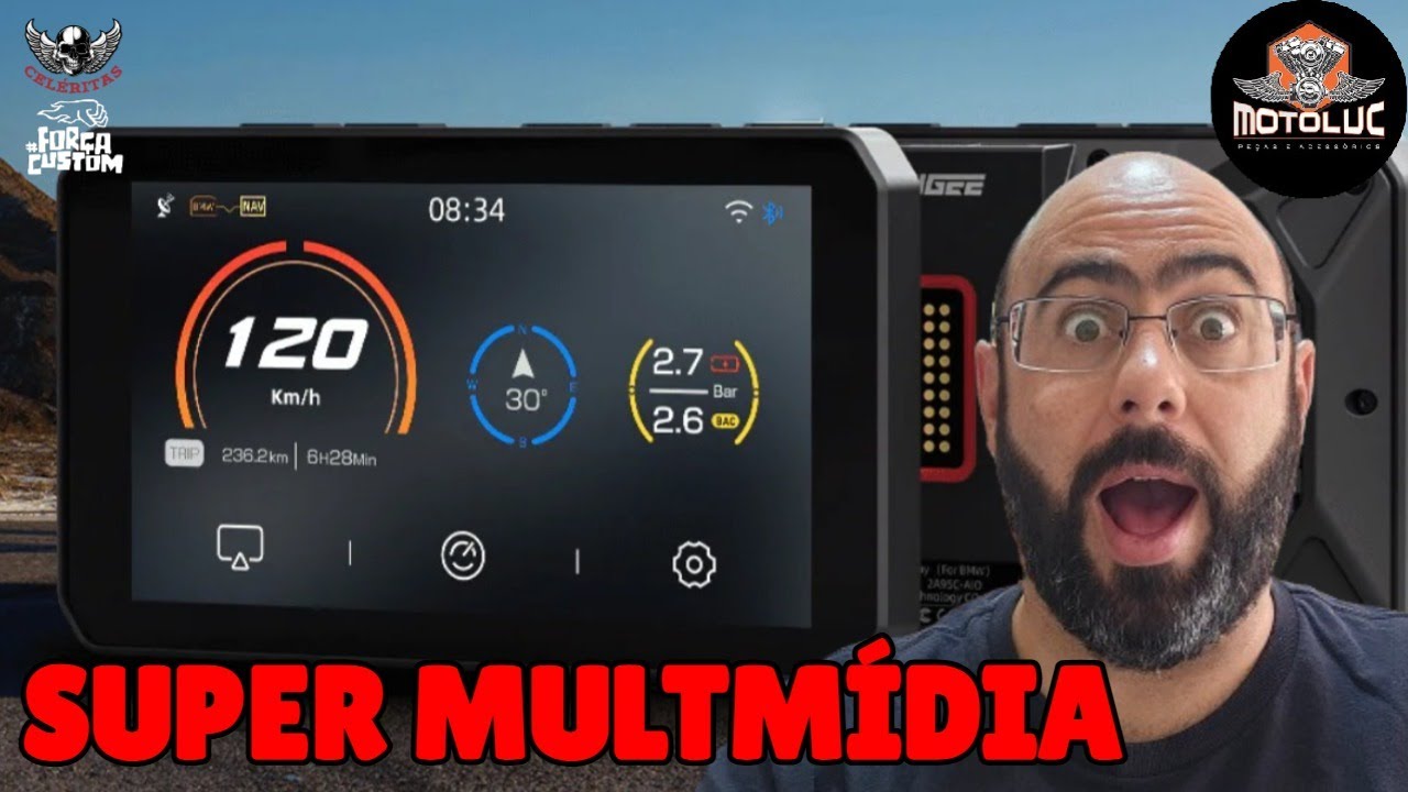 MULTIMÍDIA PARA MOTO COM ESPELHAMENTO ANDROID AUTO E APPLE CARPLAY E FILMAGEM FRONTAL E TRASEIRA