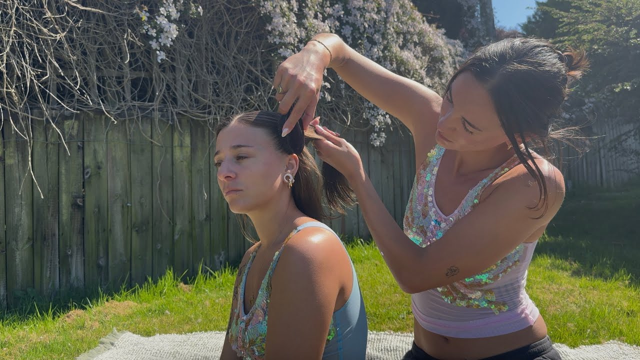 Real Person Outdoor British ASMR Hair Play - Wet Hair Styling, Brushing, Spray, Detail, Hair Fixing