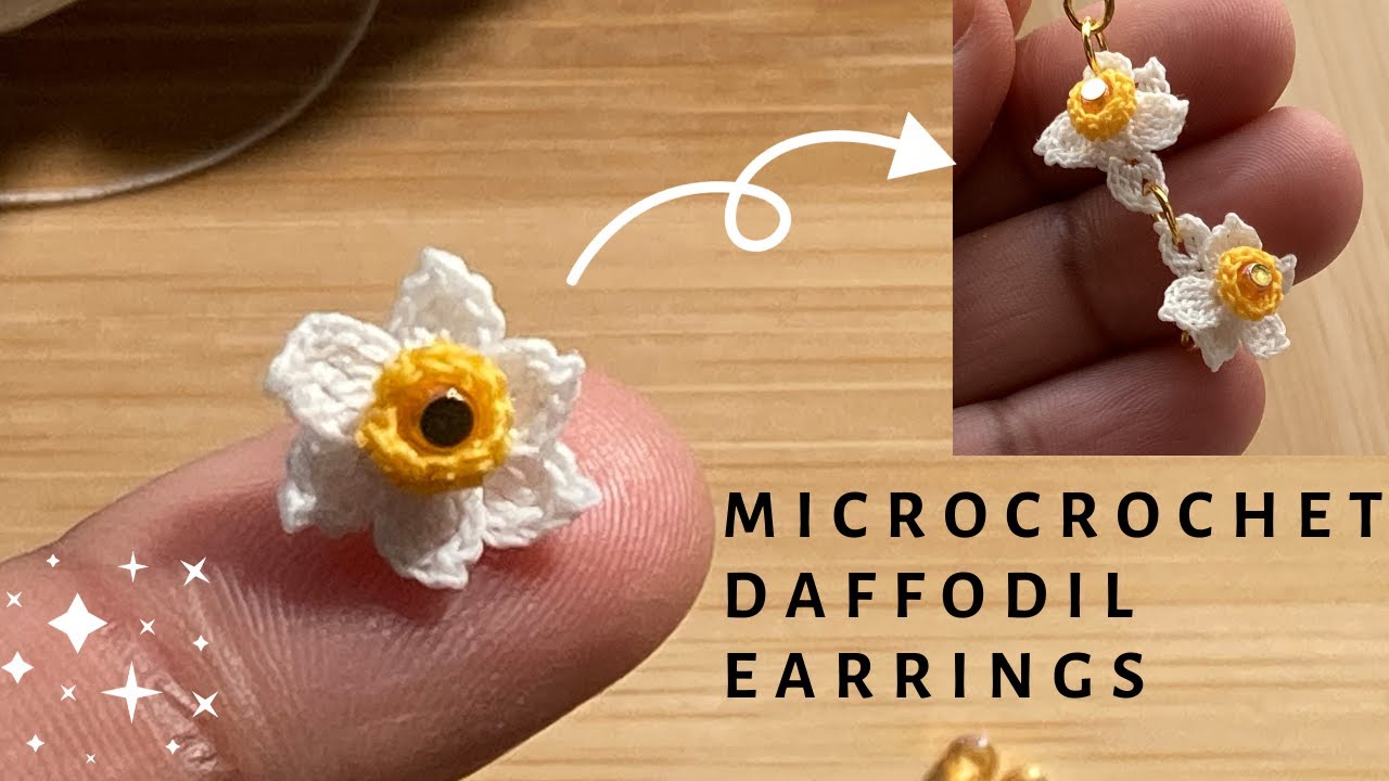 How to make daffodil microcrochet earrings - Micro crochet floral jewelry
