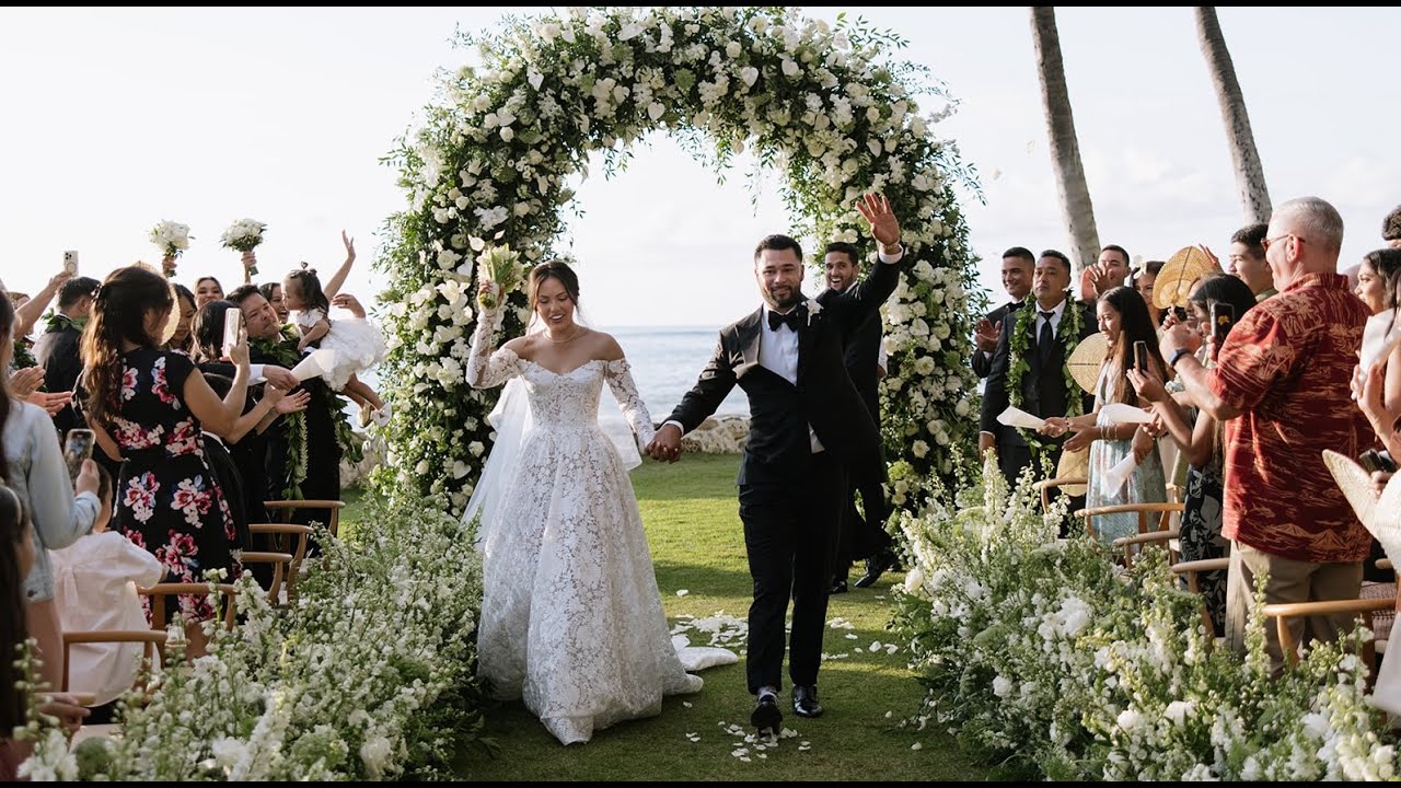 MLB Star Isiah Kiner-Falefa Night Under the Stars Wedding in Oahu Hawaii