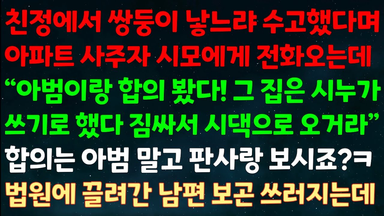 (실화사연) 친정서 쌍둥이 낳았다며 아파트 사주자 시모께 전화와 