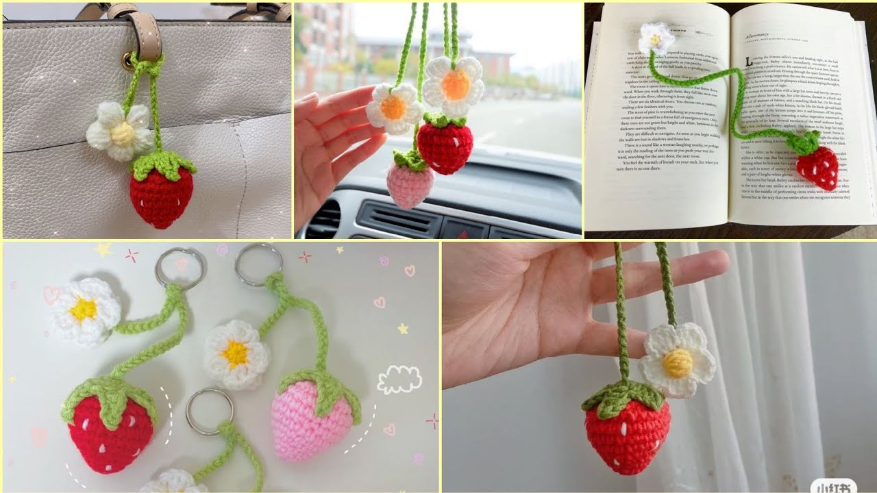 فراولة 🍓 كروشية..خمس أفكار بتطبيق واحد 👍#crochet #amigrumi #أميجرومي