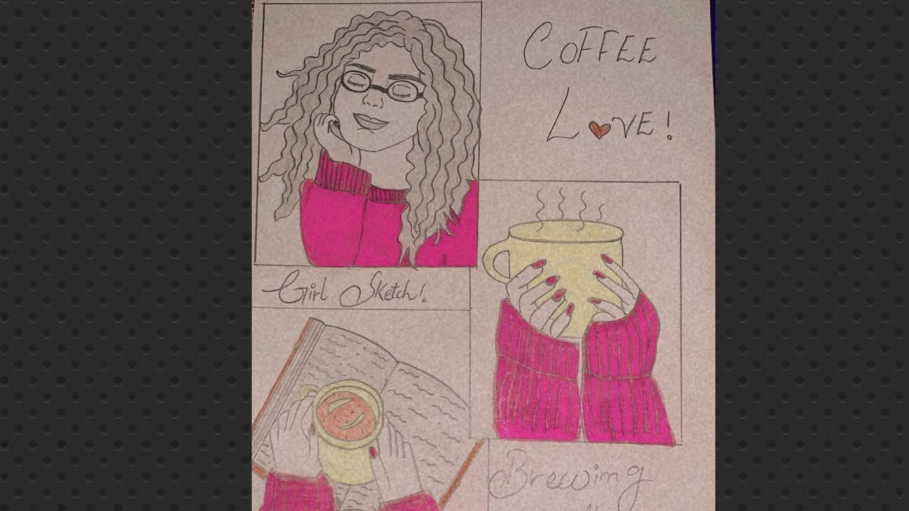 How to draw a curly hair girl with cup of coffee ☕ sketch ❤️....draw a coffee ☕ sketch with girl ...
