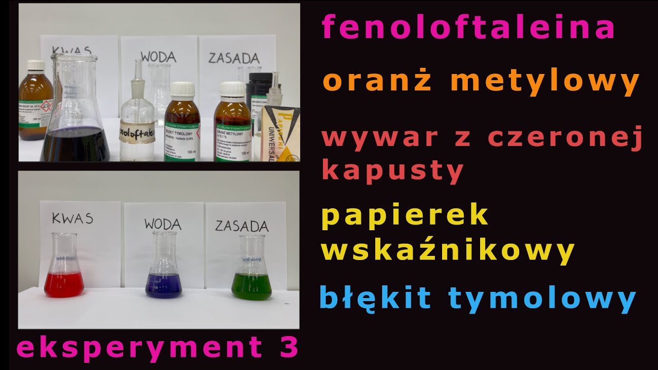 Wskaźniki kwasowo-zasadowe. NOWY. Fenoloftaleina, oranż metylowy i inne. Eksperyment #3 chemia #47