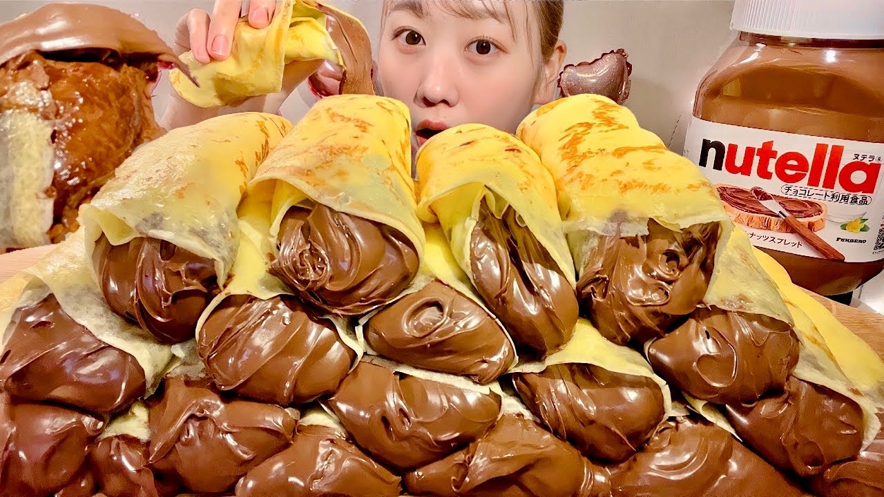 ASMR Креп с нутеллой【русские субтитры】【Mukbang/ Eating Sounds】