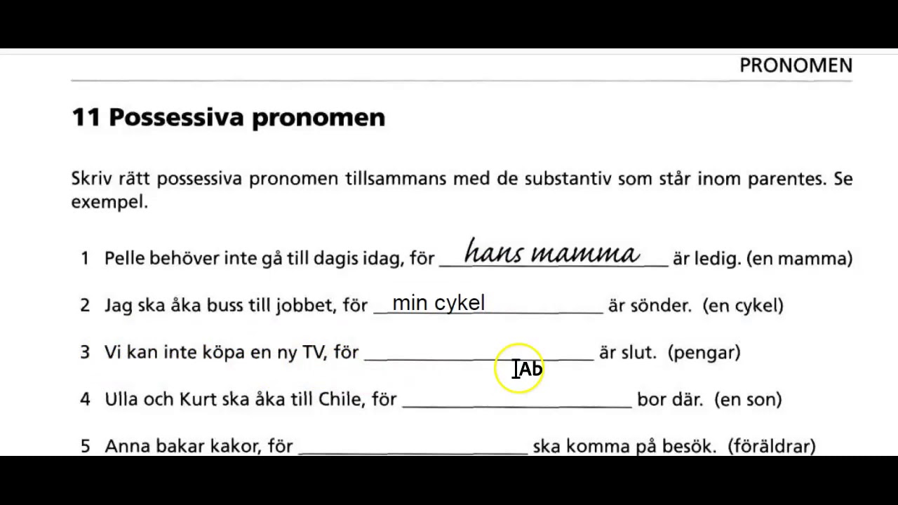 Pronomen- Övning 8 (possessiva pronomen)