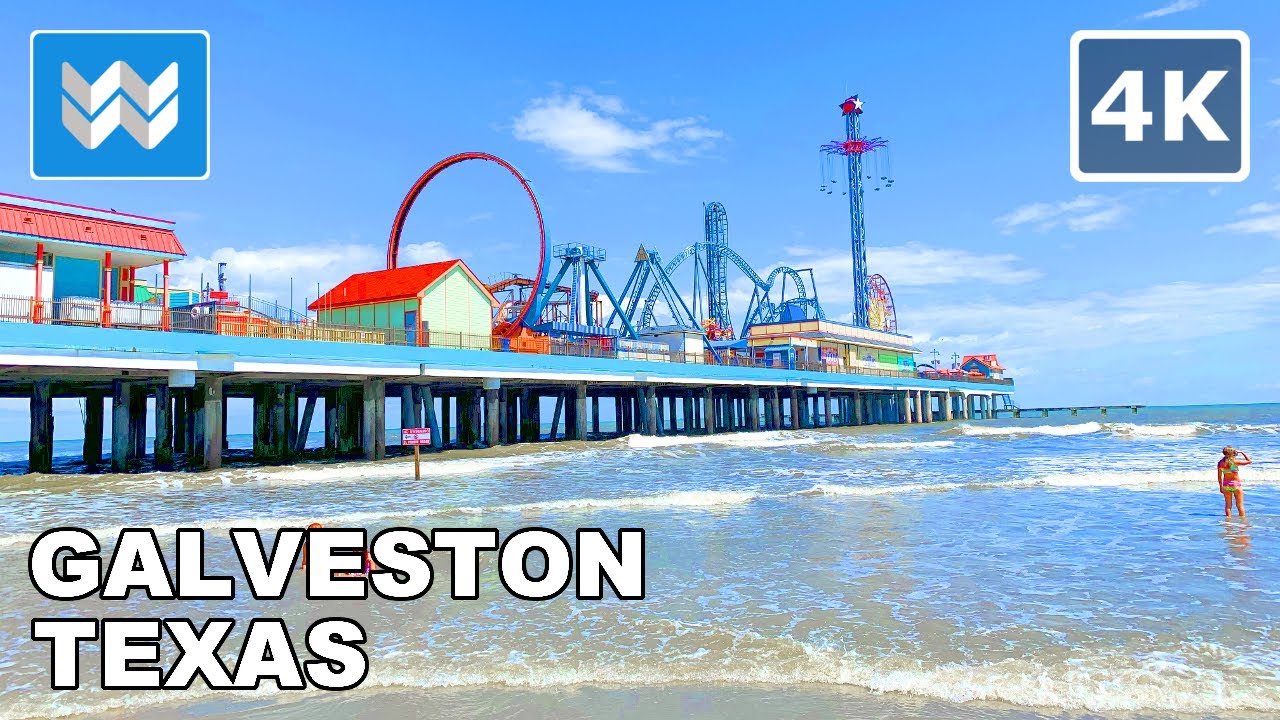 [4K] Galveston Beach in Galveston, Texas USA (South of Houston) Walking Tour & Travel Guide 🎧