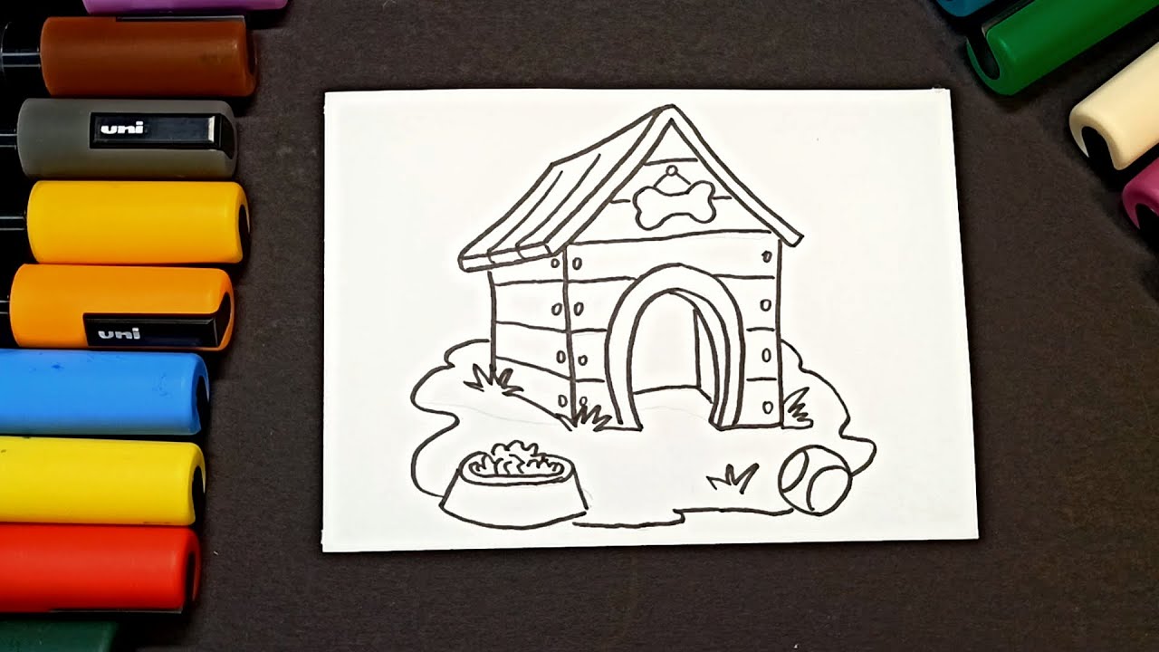 DOG HOUSE Drawing Colouring with markers for kids and children