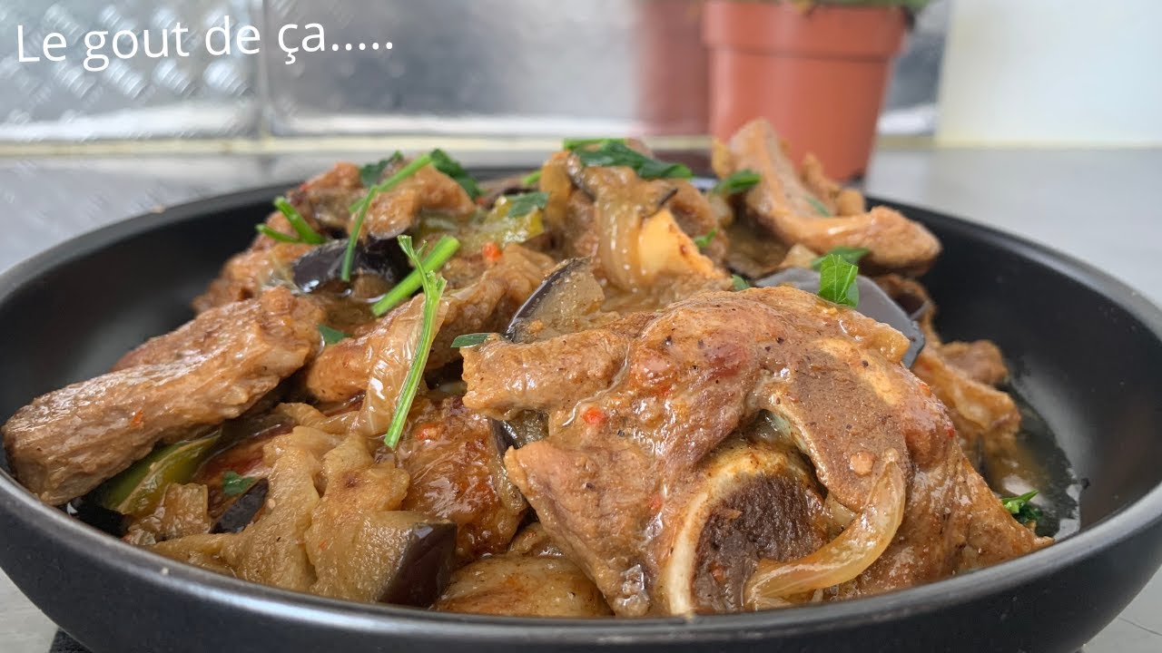 la viande de chèvre avec sa sauce aubergine,une recette facile et rapide(ntaba en sauce)