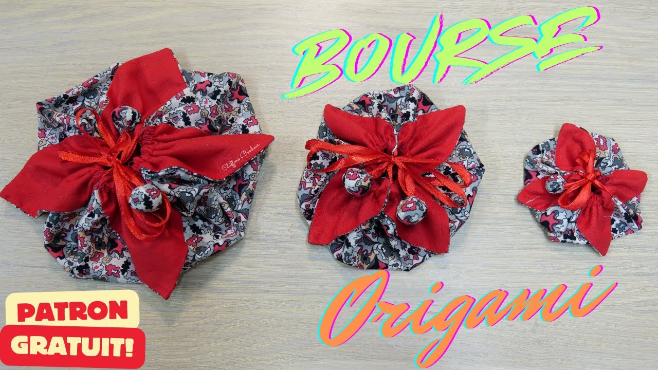 Couture ultra facile d'une bourse origami textile en multi tailles avec embouts de cordon en tissus