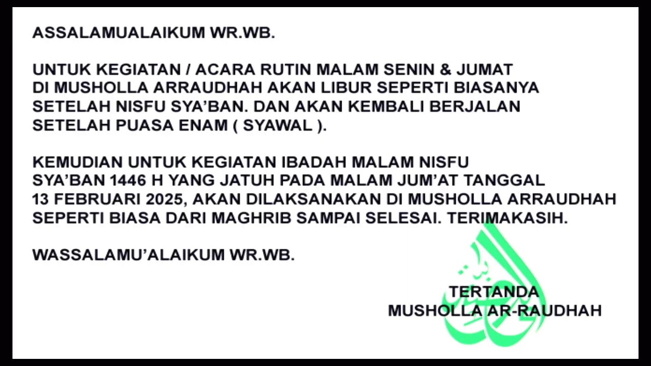 PEMBACAAN MAULID AL-HABSYI DI MUSHOLLA AR-RAUDHAH SEKUMPUL MTP KALSEL, MALAM SENIN TGL 09-02-2025
