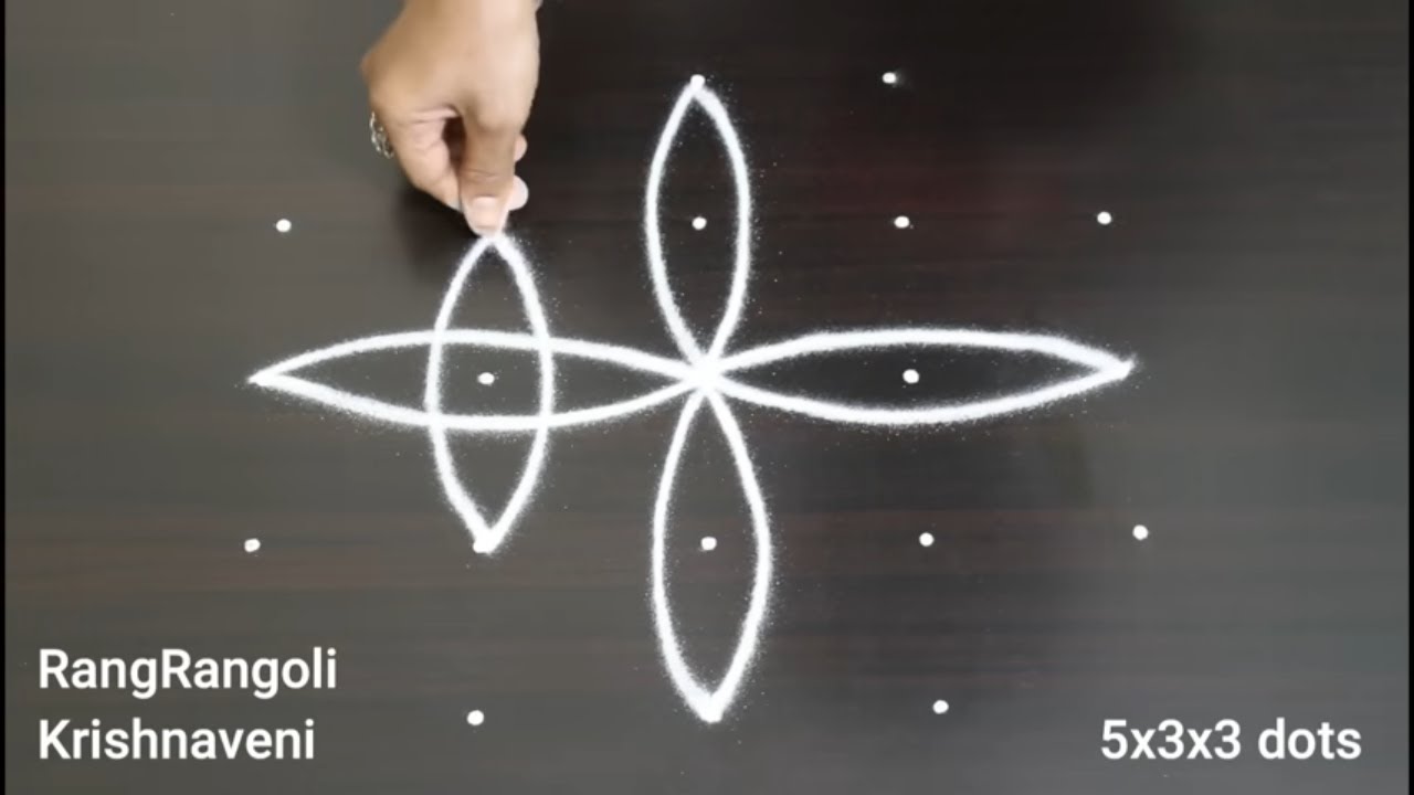 🍀Simple Daily Kolam(5x3x3 dots)🍀Chukkala Muggulu by RangRangoli Krishnaveni