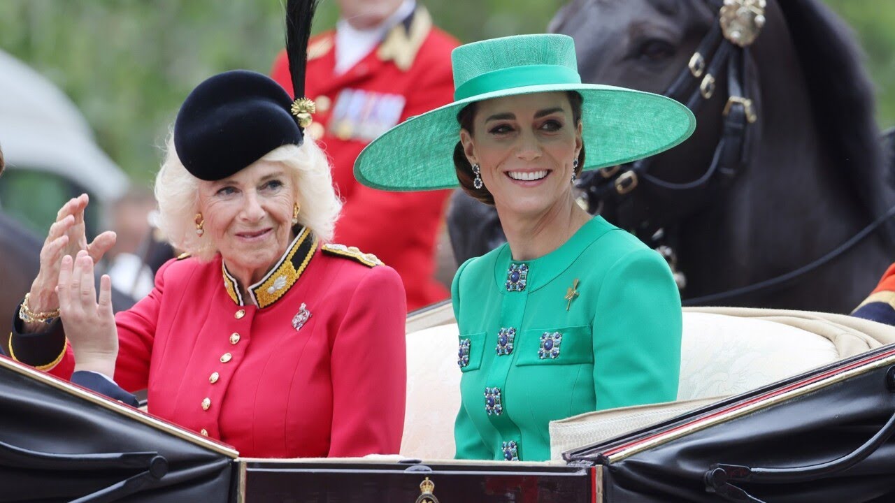 Queen Camilla and Princess Catherine ride together at Trooping the Colour