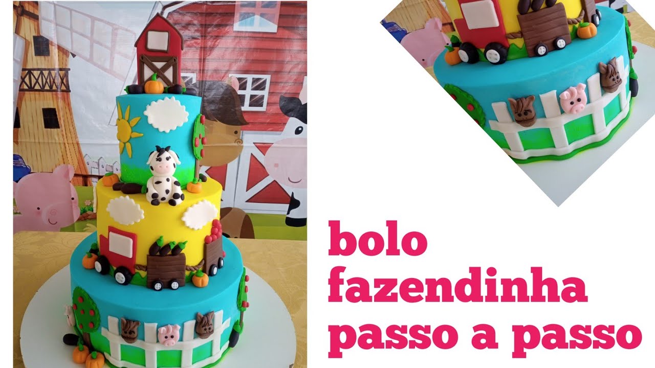 bolo lindo tema fazendinha glacê mármore + pasta americana 🥰❤️ confesso que fiquei apaixonada!