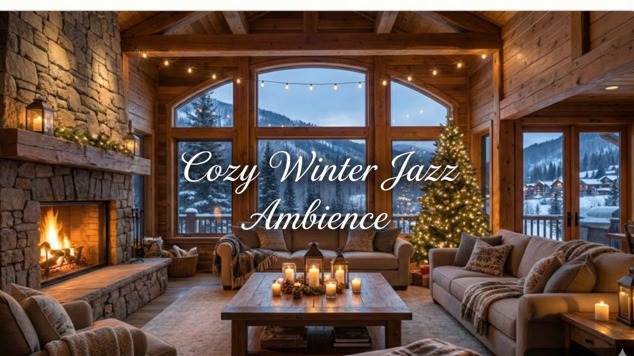 Cozy Winter Cabin Ambience - January Jazz Music & Fireplace Sounds for Relaxing, Study
