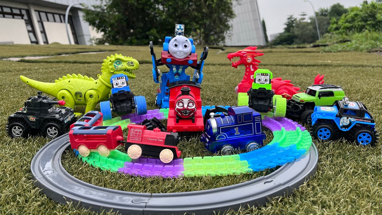 Mencari, Unboxing, Dan merakit mana kereta Choochoocharles, Kereta uap, Thomas, Bus tayo, Dinosaurus
