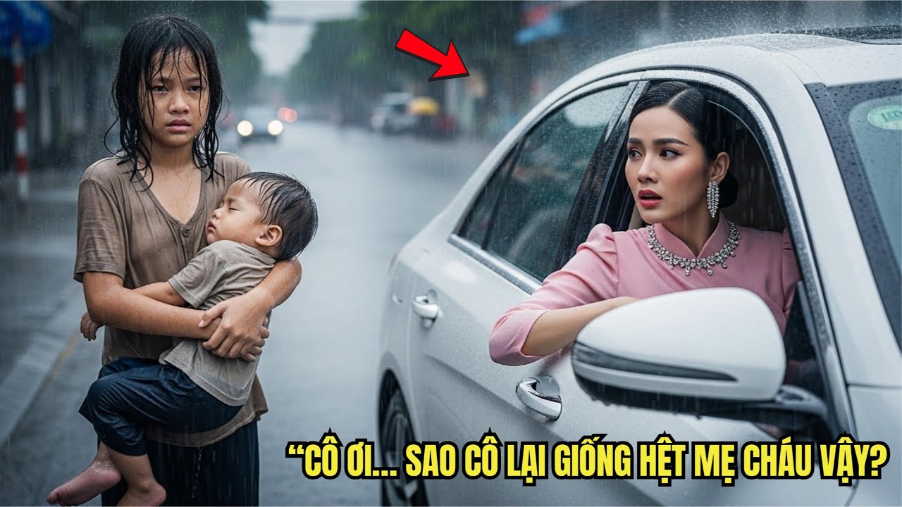 Nữ triệu phú dừng xe, thấy bé bán vé số ôm em trong mưa – Lời nói khiến cô sụp đổ