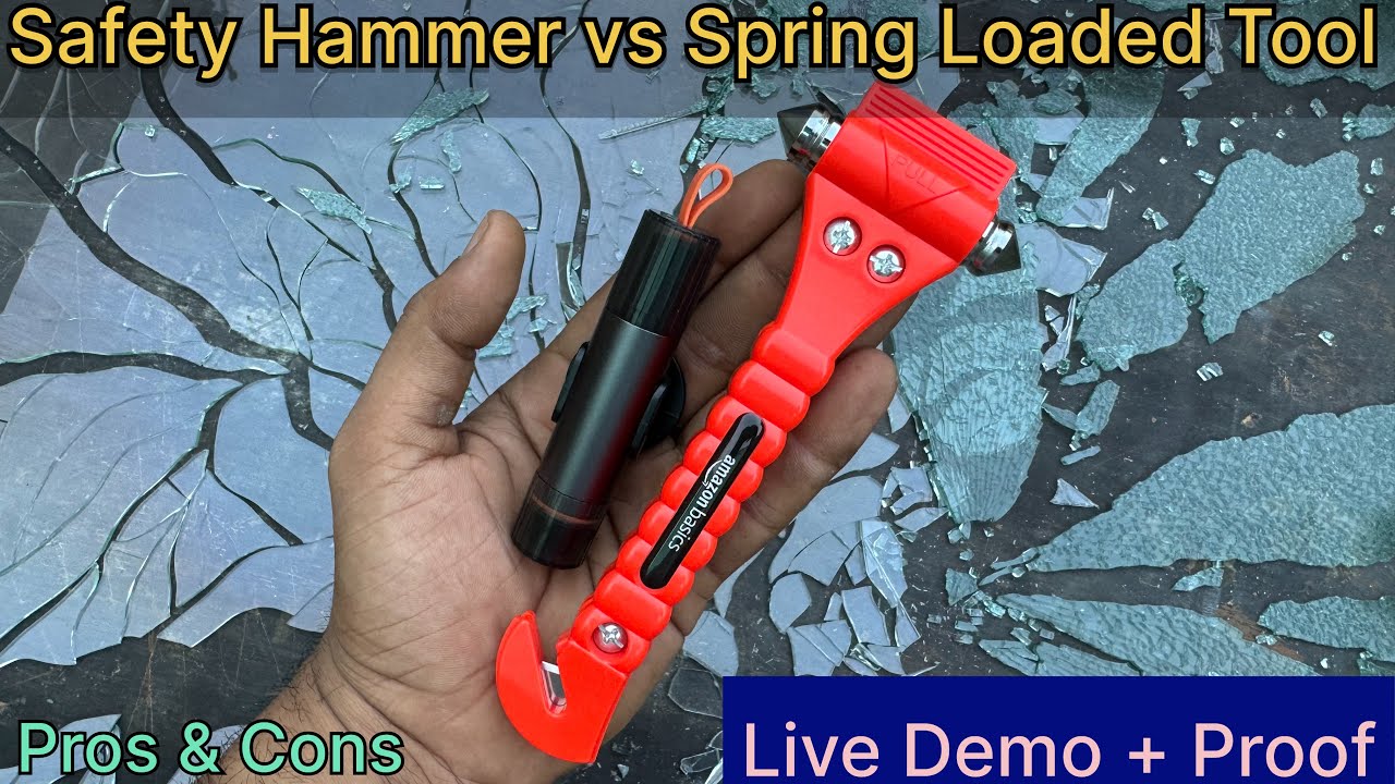 Car Window Safety Hammer vs Spring Tool || Best   Car Emergency tool || Amazon Basics Glass Hammer