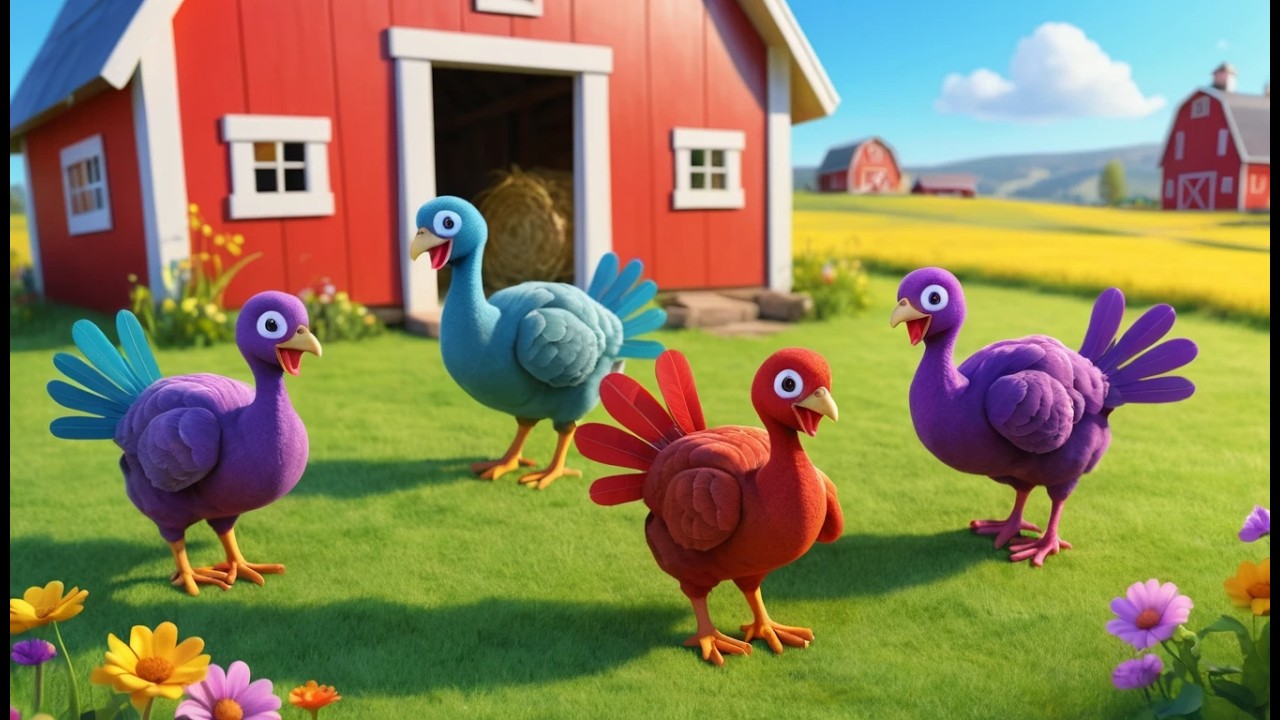 Five Little Baby Turkeys Gobble Gobble Gobble | Thanksgiving & Farm Songs for Kids