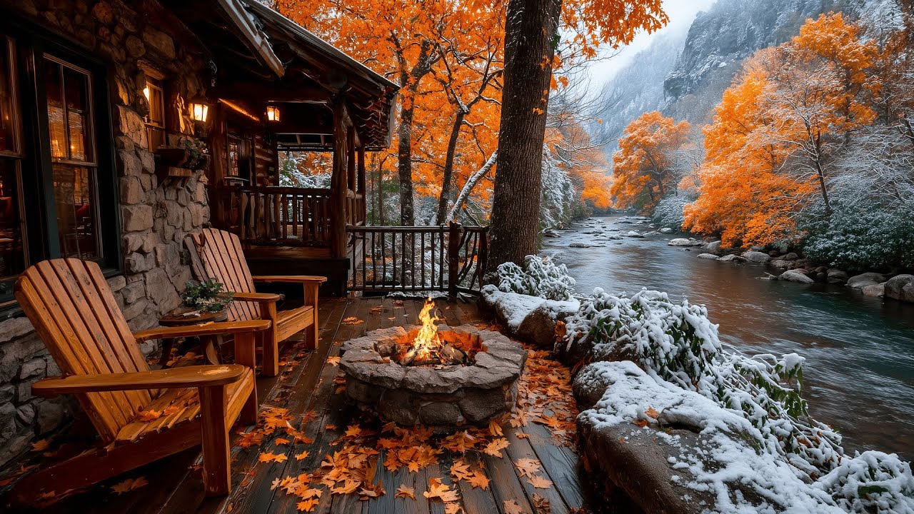 Gentle Campfire & Nature Sounds | Autumn Meets Winter Ambience