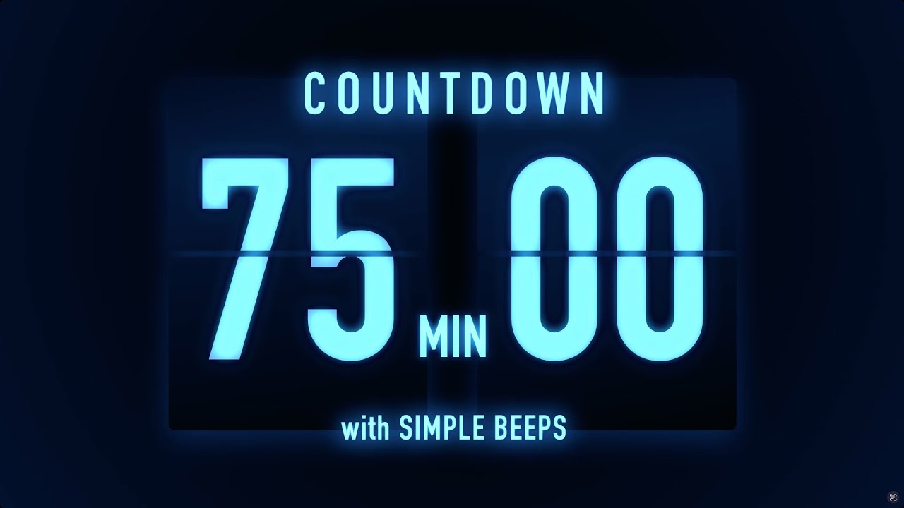 75 Minutes Countdown Timer 🔵 Flip Clock with Simple Beeps