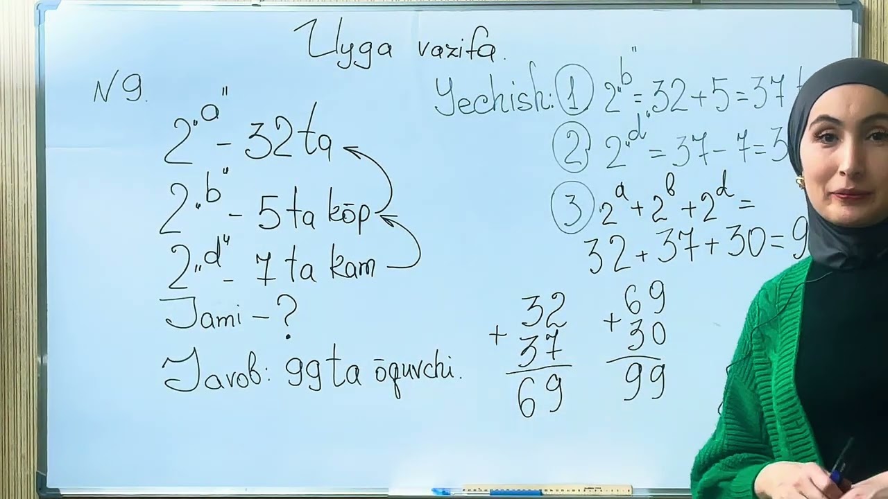 2-sinf Matematika 2-qism 13-bet 9va 10-mashqlar