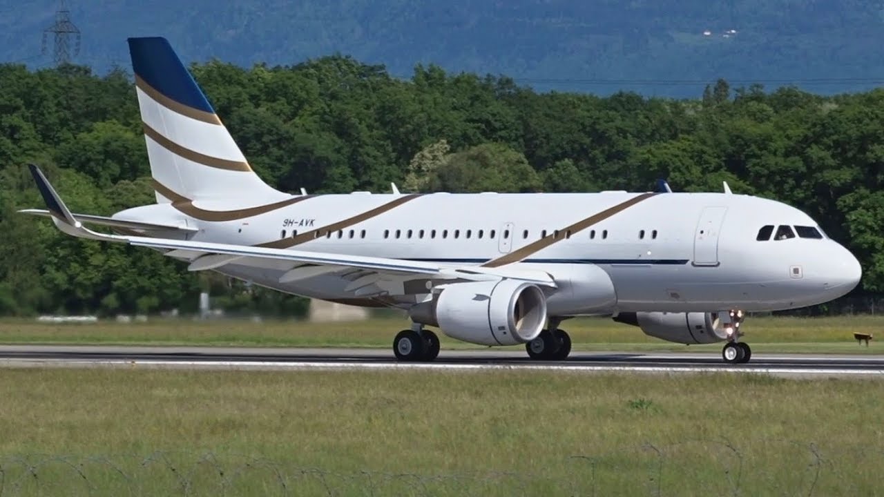 [FullHD] Comlux Malta Airbus A319CJ(SL) takeoff at Geneva/GVA/LSGG
