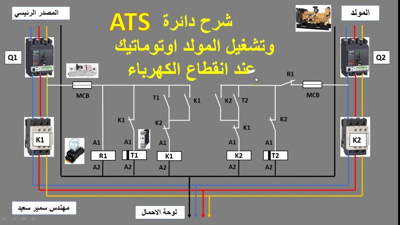 تشغيل المولد او ماكينة الكهرباء اوتوماتيك بانقطاع التيار الكهربائي _ دائرة ATS