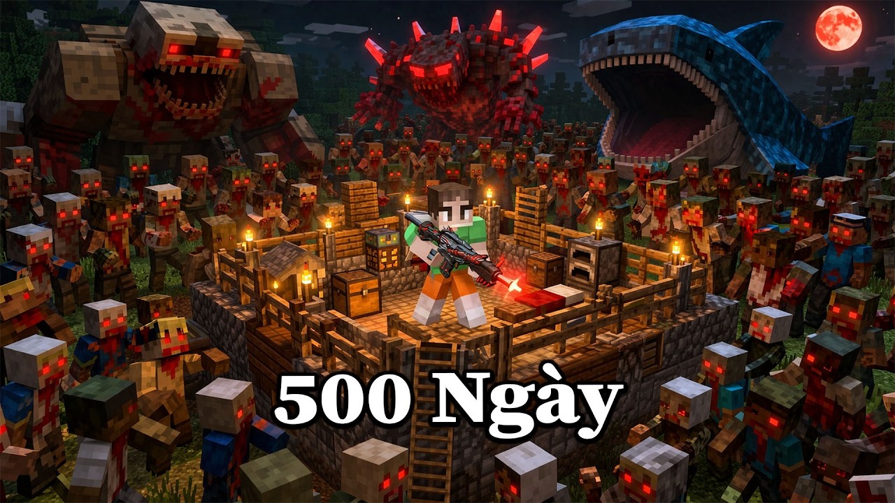 Thử Th&aacute;ch 500 Ng&agrave;y Sinh Tồn Si&ecirc;u Tiến H&oacute;a Trong Minecraft 💀 N&acirc;ng Cấp Chống Lại Đ&aacute;m Qu&aacute;i Vật